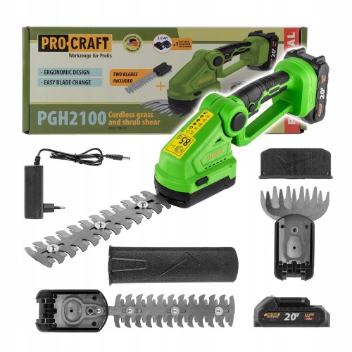 Procraft Pgh2100 Nożyce Akumulatorowe 20v Do Trawy I Krzewów 2w1