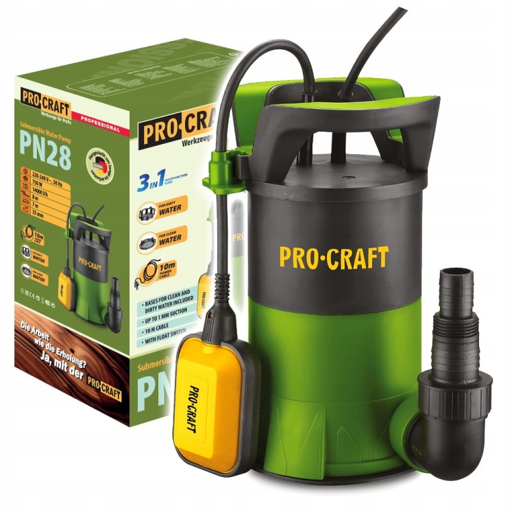 Procraft Pn28 Pompa Zanurzewniowa Do Czystej I Brudnej Wody 750w 8m