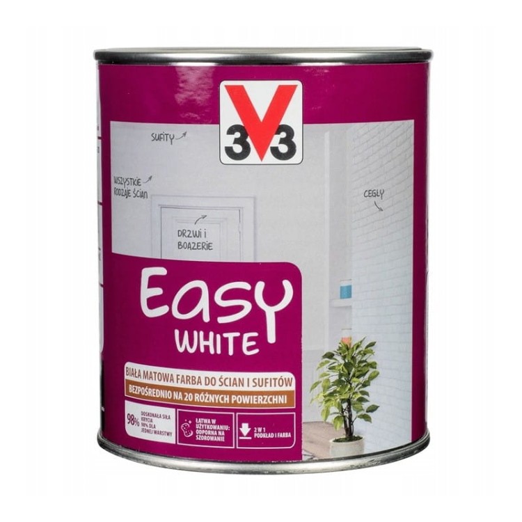 V33 farba akrylowa biała uniwersalna do wnętrz easy white 1l