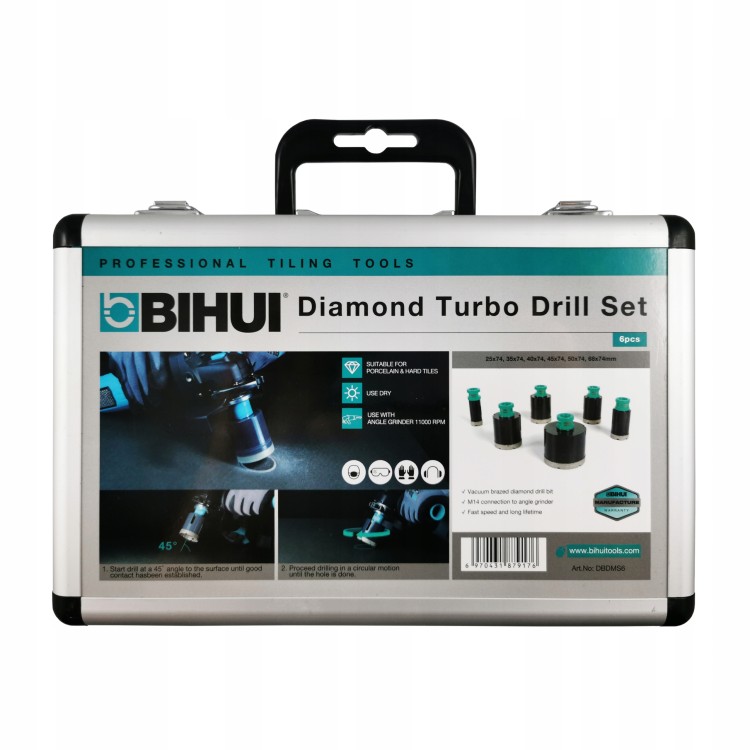 Bihui DBDMS6 Zestaw Otwornic Diamentowych M14 6 Szt Walizka 25,35,40,45,50,68