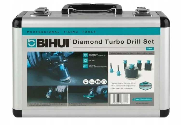 Bihui DBDMS6 Zestaw Otwornic Diamentowych M14 6 Szt Walizka 25,35,40,45,50,68