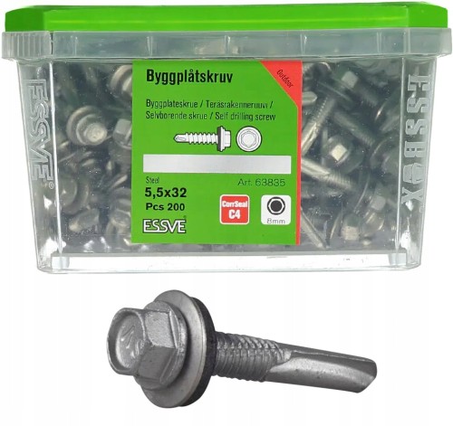 Essve Wkręty 5,5x32 Samowiercące Z Podkładką Epdm C4 Do Stali 200szt