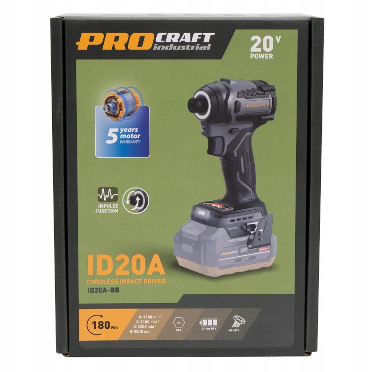 Procraft ID20ABB Zakrętarka Udarowa 20v 180nm 1/4 Bezszczotkowa Body