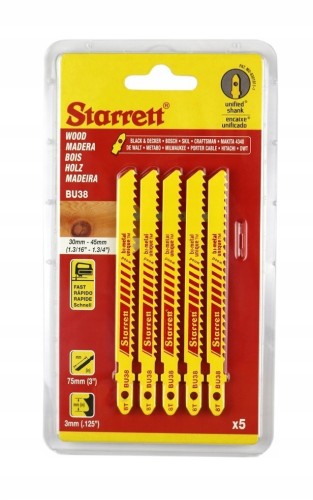 Starrett Bu38-5 Brzeszczoty Do Wyrzynarki Drewno 8tpi 75mm 5szt Bi-metal