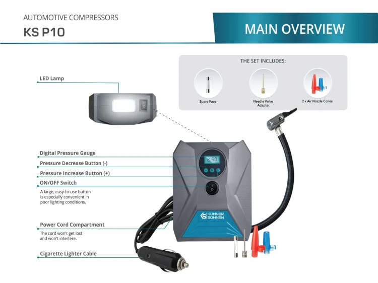Könner &amp; Söhnen Ks P10 Kompresor Samochodowy 12v 150 Psi