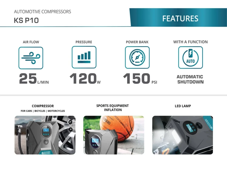 Könner &amp; Söhnen Ks P10 Kompresor Samochodowy 12v 150 Psi