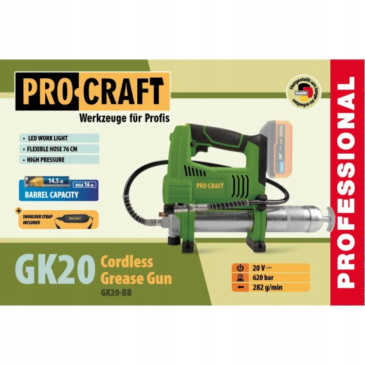 Procraft GK20 Akumulatorowa Smarownica 20v 9000 Psi 620 Bar