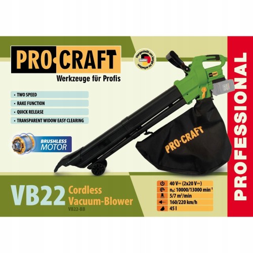Procraft Vb22 Dmuchawa Odkurzacz Do Liści 40v 2w1 220km/h