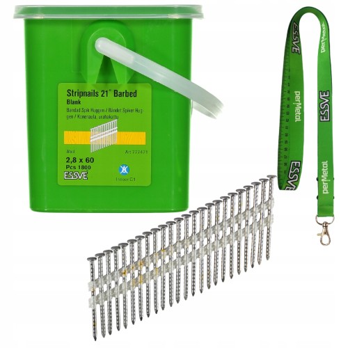 Essve Gwoździe 2,8x60 21° Łączone Plastikiem Do Drewna 1800 Szt