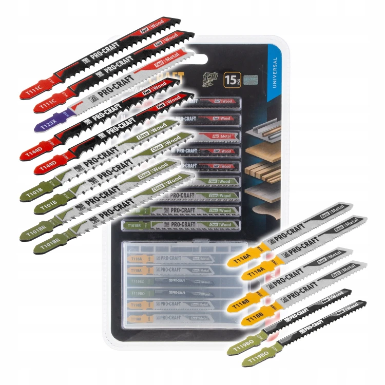 Procraft Jb15 Zestaw Brzeszczotów Do Wyrzynarki Drewno Metal 15 Szt