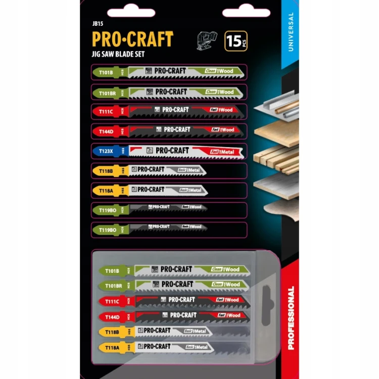 Procraft Jb15 Zestaw Brzeszczotów Do Wyrzynarki Drewno Metal 15 Szt