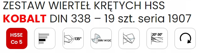 Zestaw Wierteł Krętych Hss Kobalt Din 338 – 19 Szt