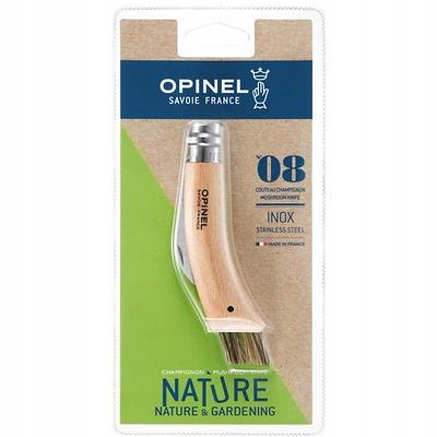 Opinel 08 Nóż Dla Grzybiarzy Składany Stal Inox Drewno Bukowe Szczotka