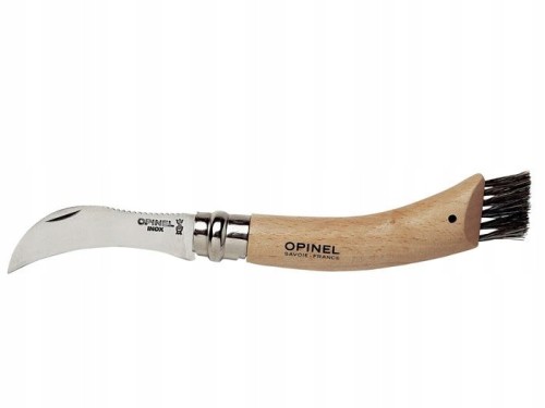 Opinel 08 Nóż Dla Grzybiarzy Składany Stal Inox Drewno Bukowe Szczotka