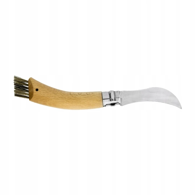 Opinel 08 Nóż Dla Grzybiarzy Składany Stal Inox Drewno Bukowe Szczotka