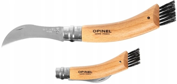 Opinel 08 Nóż Dla Grzybiarzy Składany Stal Inox Drewno Bukowe Szczotka