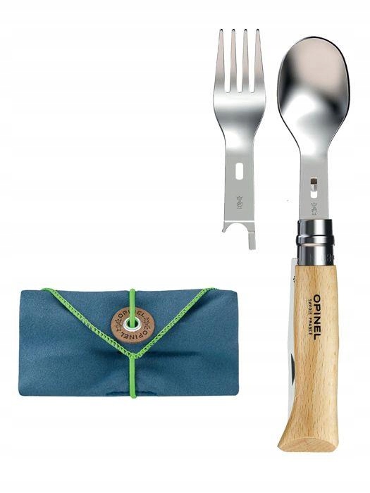 Opinel 08 Zestaw Piknikowy Picnic Plus Nóż Sztućce Inox Drewno Bukowe