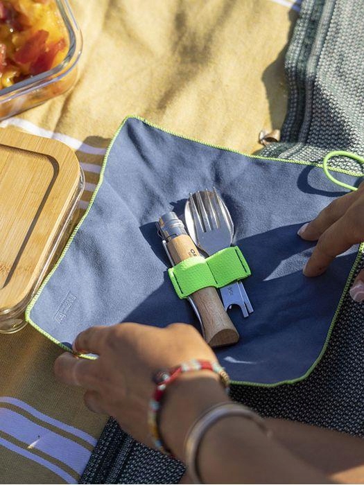 Opinel 08 Zestaw Piknikowy Picnic Plus Nóż Sztućce Inox Drewno Bukowe