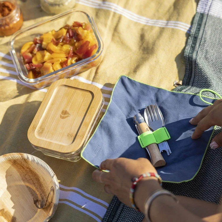 Opinel 08 Zestaw Piknikowy Picnic Plus Nóż Sztućce Inox Drewno Bukowe