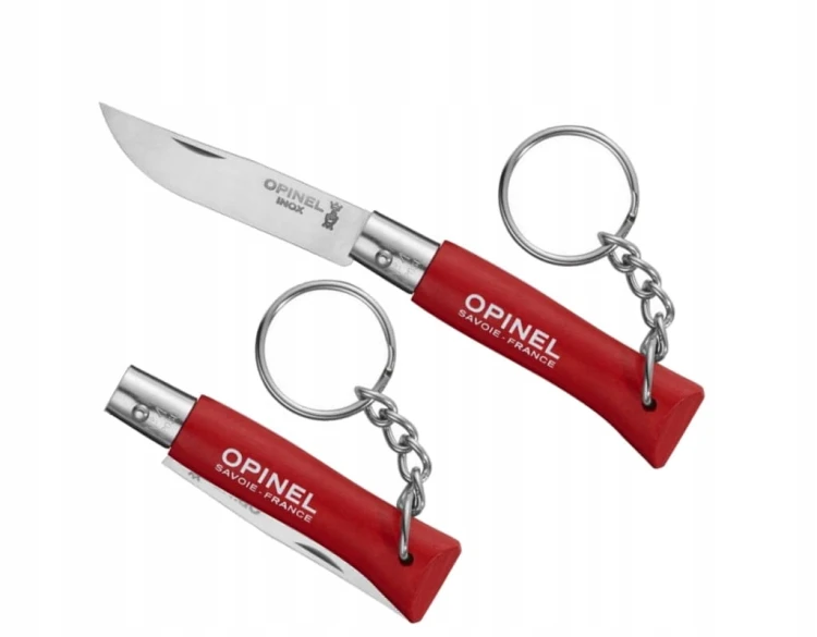 Opinel 04 Nóż Brelok Składany Stal Inox Czerwony Drewno Grabu