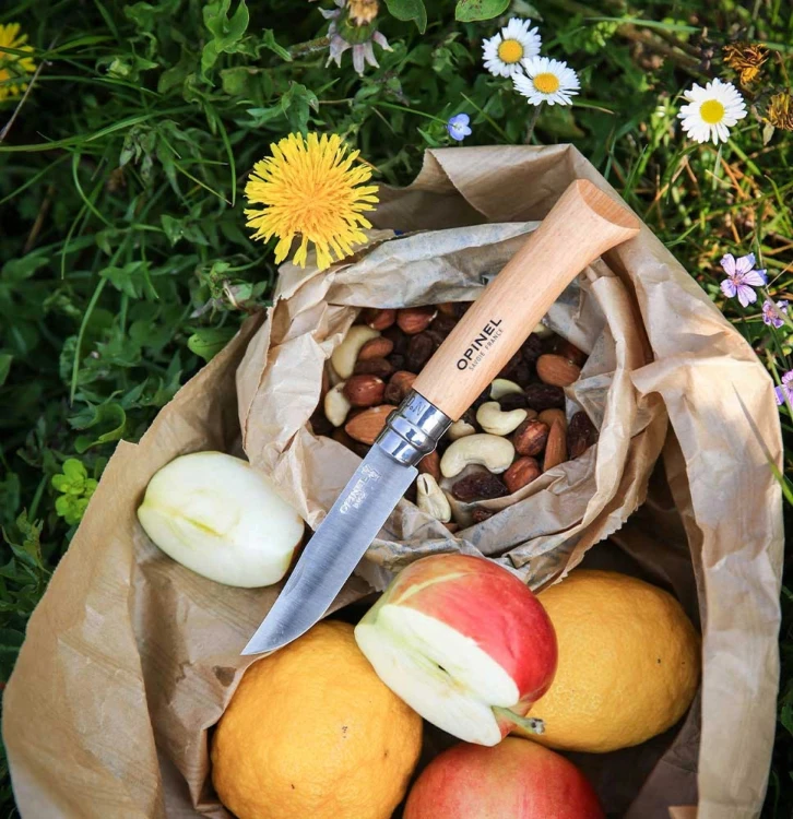 Opinel 08 Nóż Turystyczny Składany Stal Inox Natural Drewno Bukowe