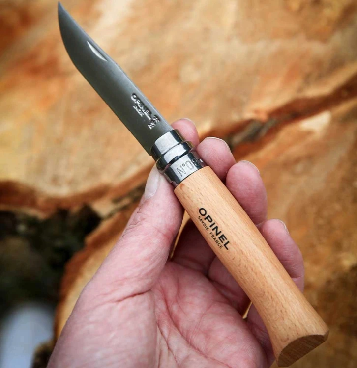Opinel 08 Nóż Turystyczny Składany Stal Inox Natural Drewno Bukowe