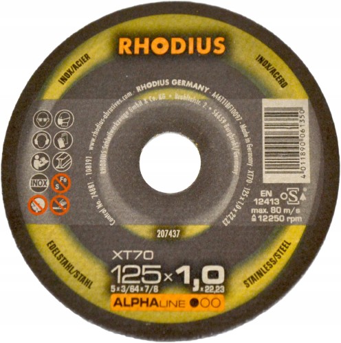 Rhodius Tarcza Do Cięcia Metalu Xt70 125x1,0 Inox 100szt + Walizka