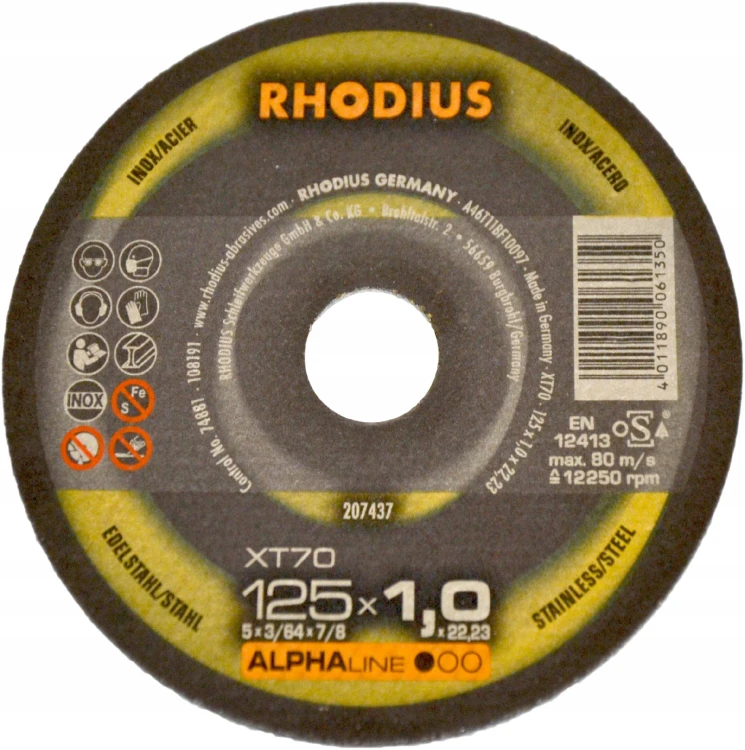 Rhodius Tarcza Do Cięcia Metalu Xt70 125x1,0 Inox 100szt + Walizka