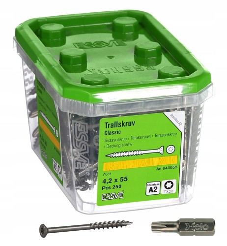 Wkręty tarasowe  do konstrukcji drewnianych ESSVE 4,2 x 55 mm Classic zestaw 250szt