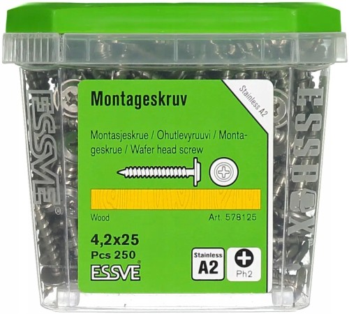 Essve 578125 Wkręty Montażowe 4,2x25 A2 Nierdzewne C4 Ph2 250 Szt