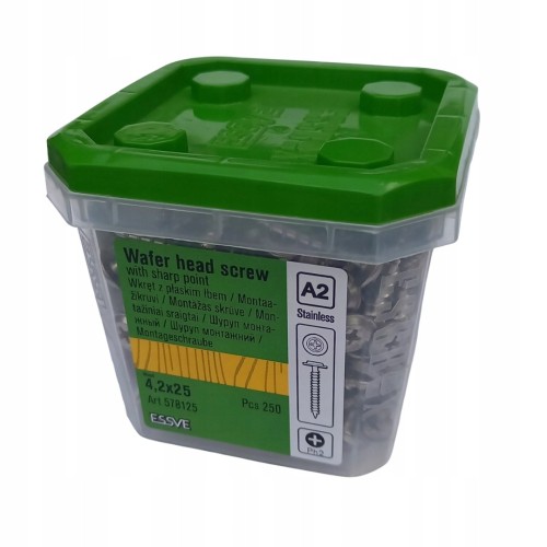 Essve 578125 Wkręty Montażowe 4,2x25 A2 Nierdzewne C4 Ph2 250 Szt