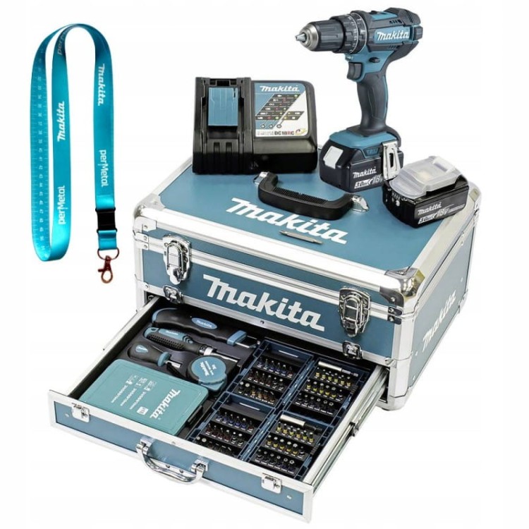 Makita Dhp482rfx9 Wiertarko-wkrętarka Udarowa Osprzęt Akcesoria 2xaku 18v
