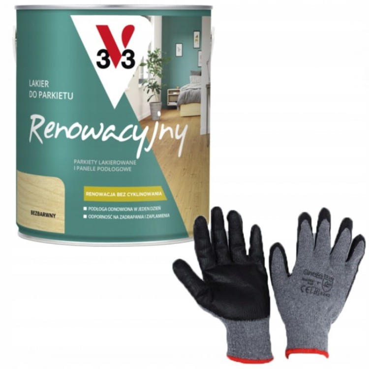V33 lakier do drewna do  parkietu renowacyjny bezbarwny matowy 0,75l