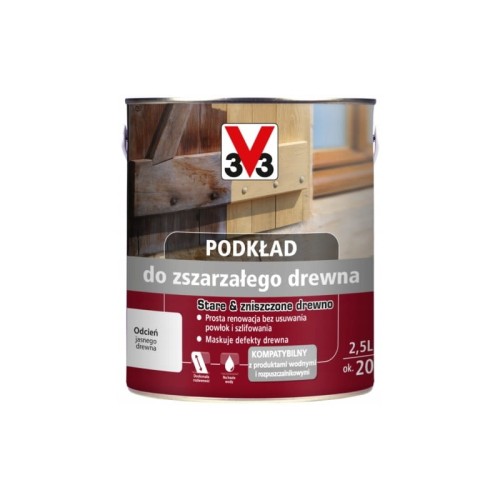 V33 farba gruntująca podkład do zszarzałego drewna 2,5 l
