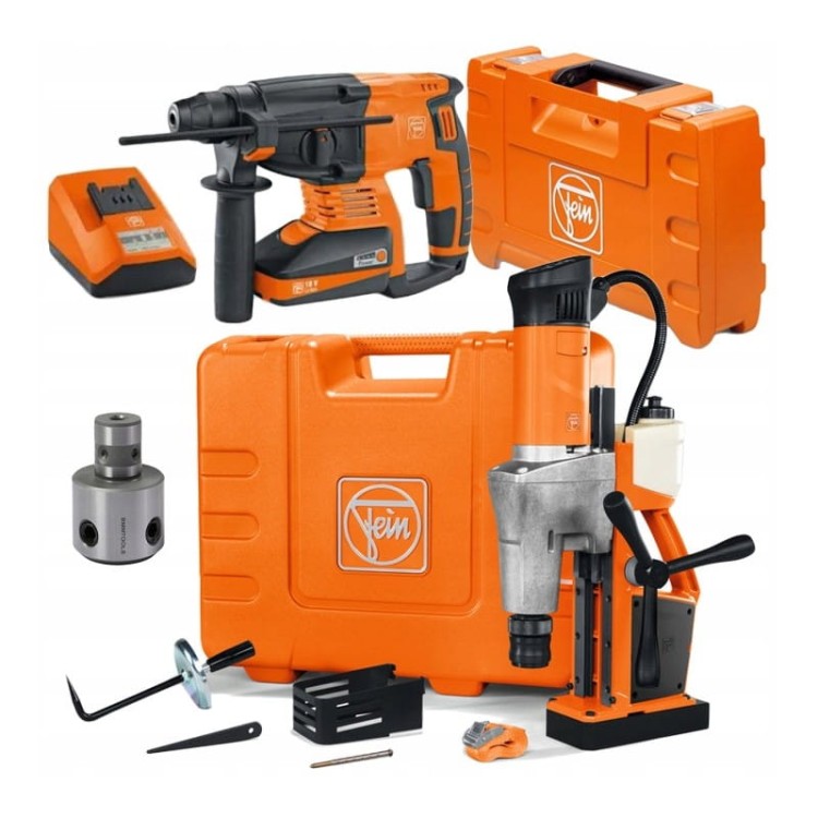 Fein KBM-50U Wiertarka Magnetyczna Do Metalu Do 50mm + Młotowiertarka Aku