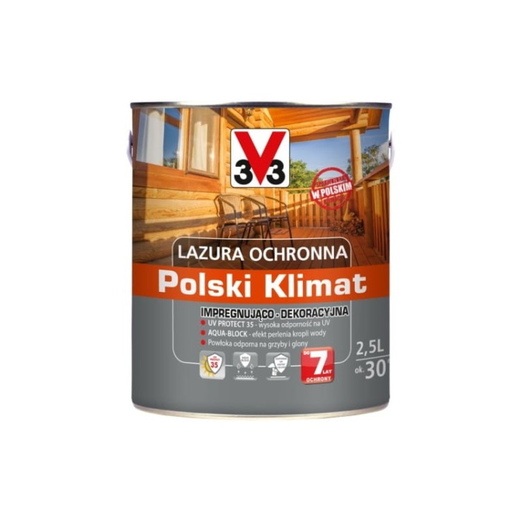 V33 lazura do drewna ochronna polski klimat impregnująco-dekoracyjna 2,5l bezbarwna