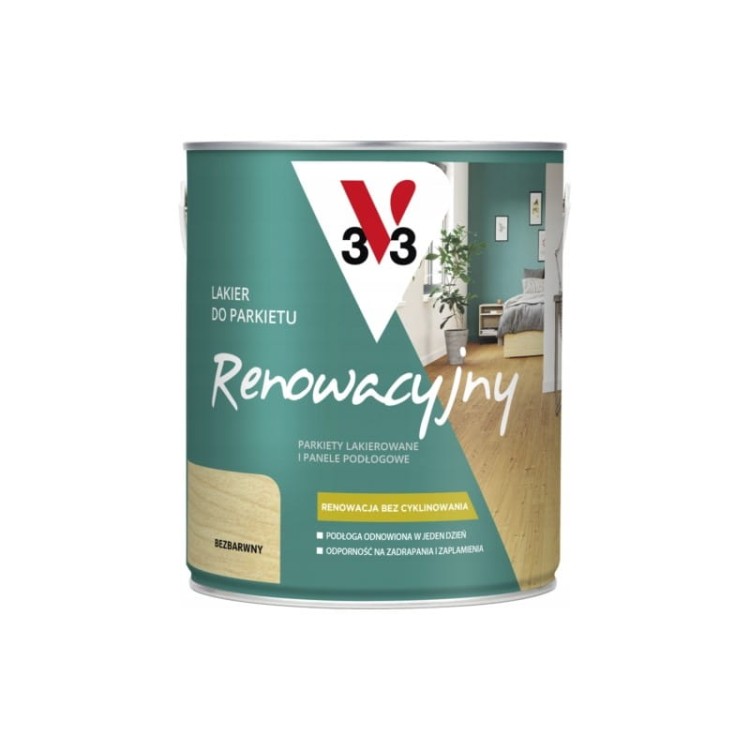 V33 lakier do drewna do  parkietu renowacyjny bezbarwny matowy 0,75l