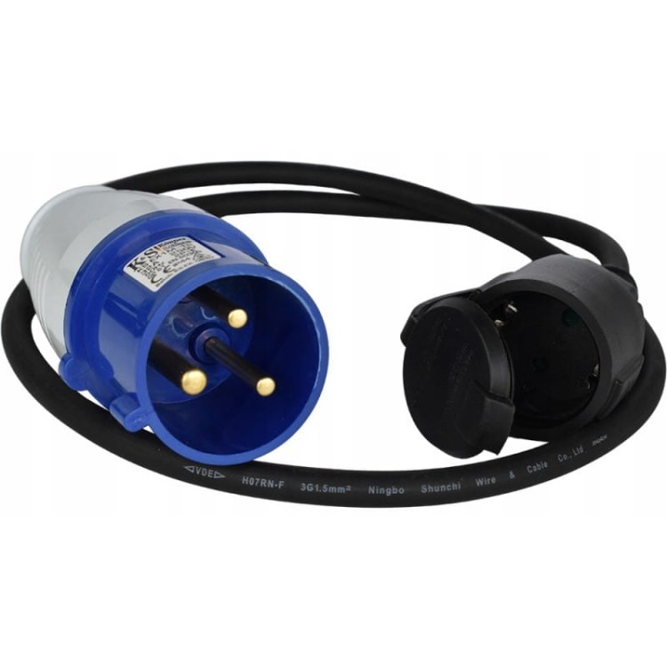 K&amp;s ks ex1m-1s adapter przedłużacz 1m 32a/250v - 16a/250v miedź 3x1,5mm