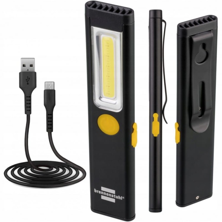 Brennenstuhl latarka led cob klips manges akumulator 200lm usb na prezent