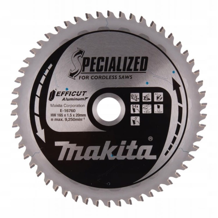 Makita e-16760 tarcza tnąca efficut 165x20, 54z aluminium