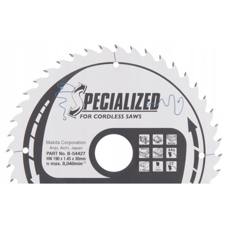 Makita b-54427 tarcza do drewna, specialized t.C.T, 190 x 30 mm, 44 zęby