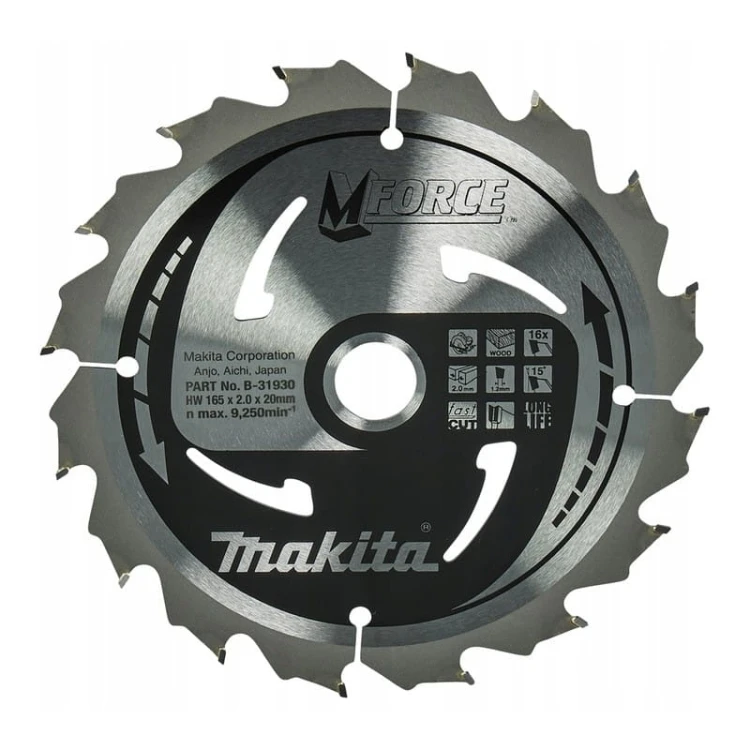 Makita b-31930 tarcza do cięcia drewna m-force 165x20mm, 16z