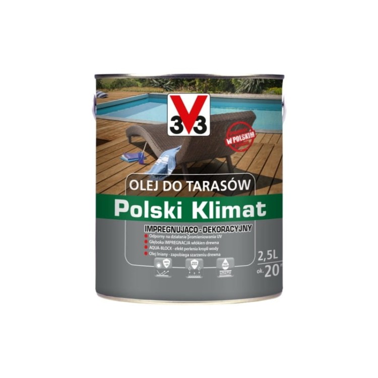 V33 olej do tarasów polski klimat 2,5l bezbarwny matowy