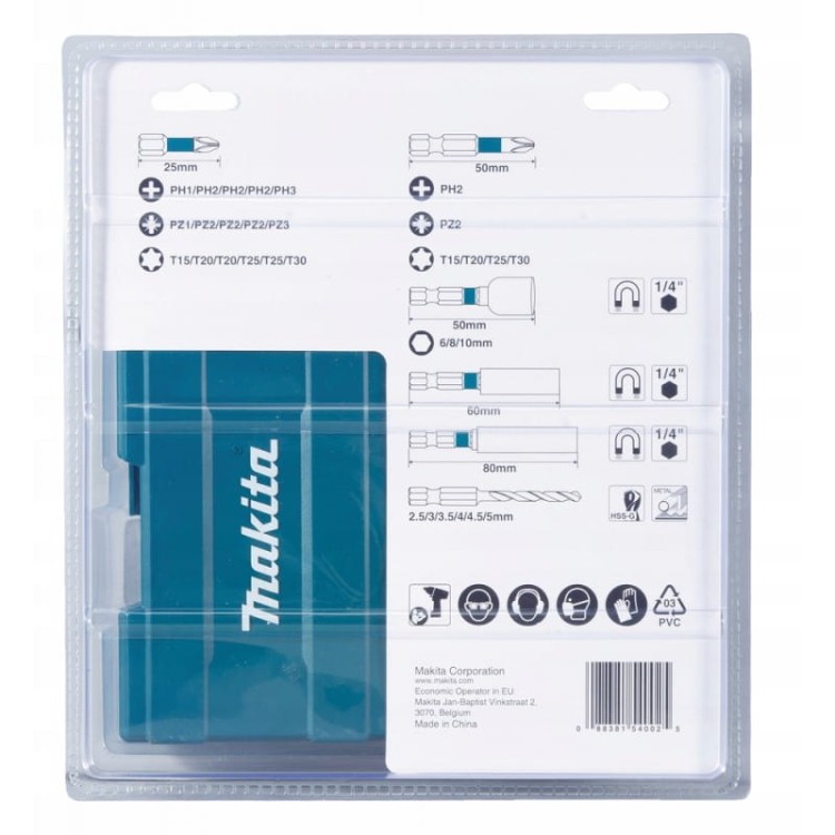 Makita B-66896 Zestaw Bitów I Wierteł Udarowych Końcówki Nasadki 33szt