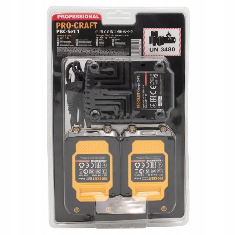 Procraft Pbc Set-1 Zestaw 2 Akumulatory 20v 2ah + Ładowarka Li-ion