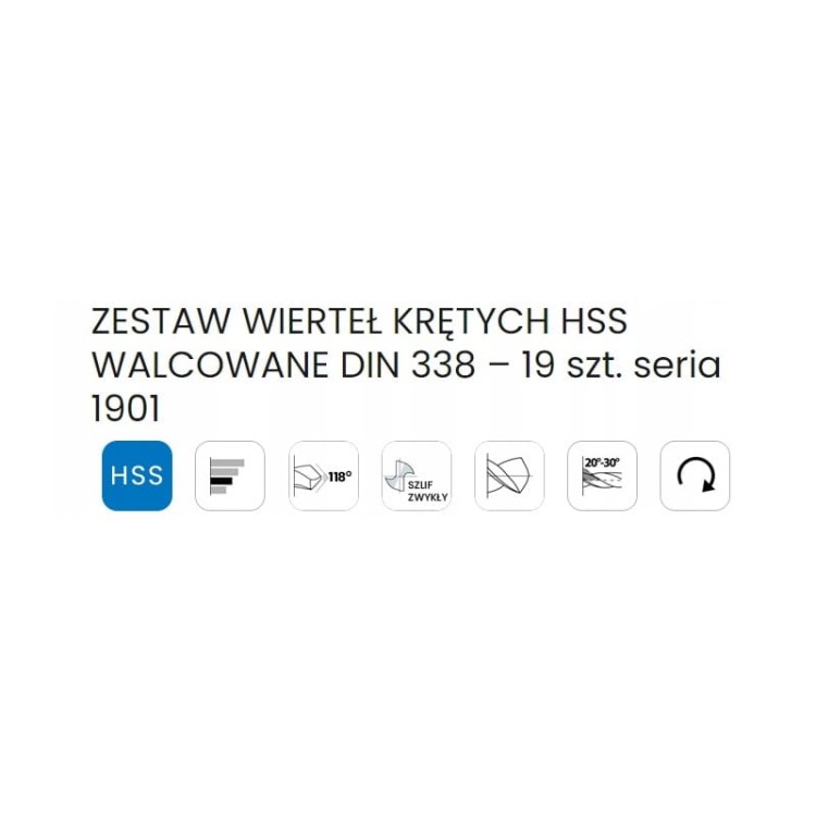 BMM ZESTAW 1901 WIERTEŁ KRĘTYCH HSS DIN 338 19 szt