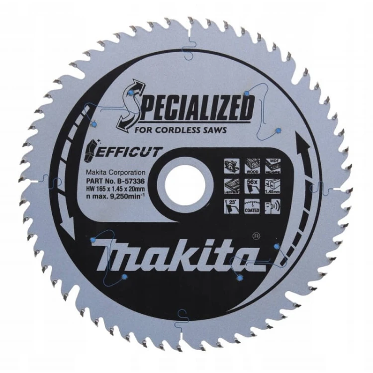 Makita b-57336 tarcza do drewna tnąca efficut 165x20mm 56z drewno laminat mdf