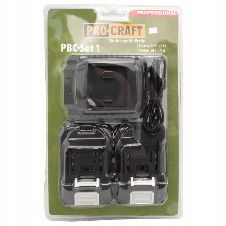 Procraft Pbc Set-1 Zestaw 2 Akumulatory 20v 2ah + Ładowarka Li-ion