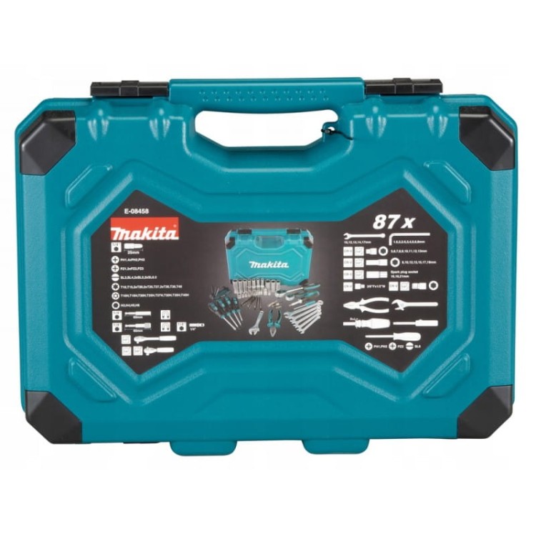 Makita e-08458 zestaw narzędzi osprzęt bity grzechotka nasadki 87szt