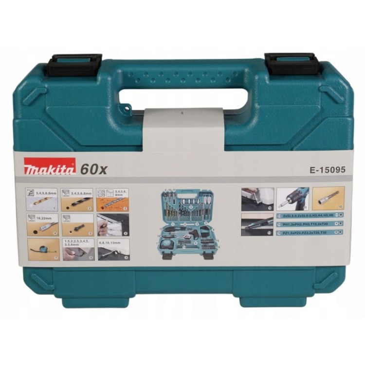 Makita e-15095 zestaw osprzętu w walizce bity wiertła miara 60el.